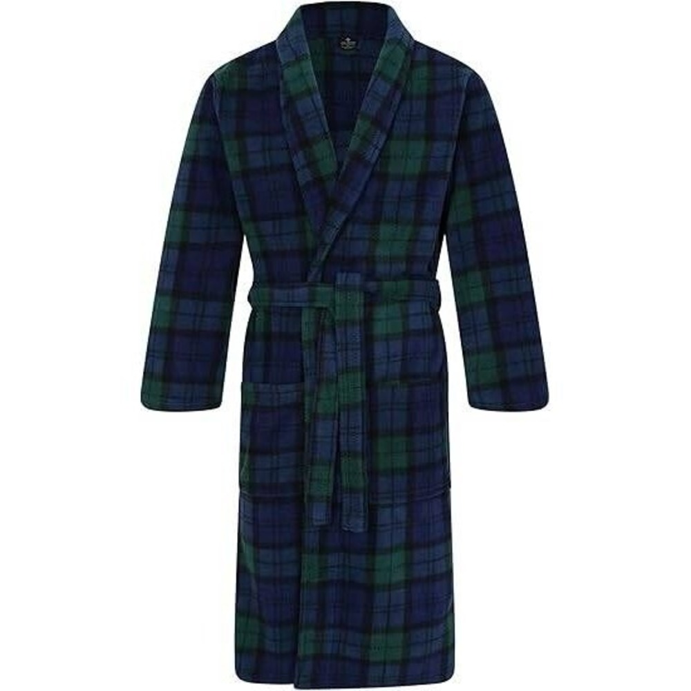 John Christian Mens XL Fleece Robe Blue Green Plaid Black Watch Tartan NWT